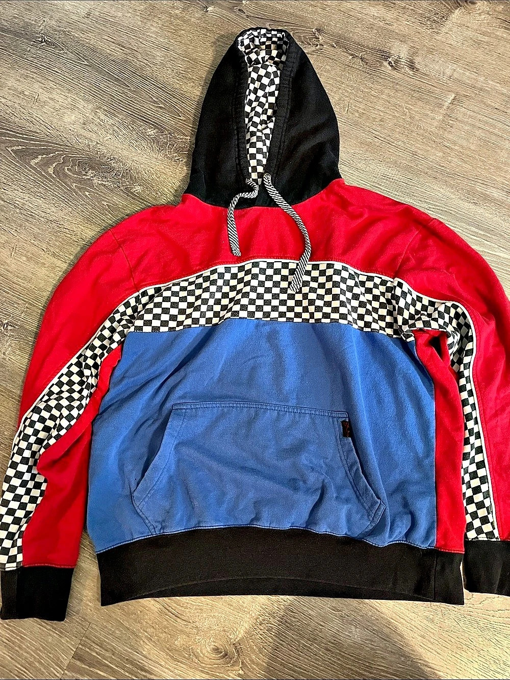 ENTER THE VOID Color Block Checkered Hoodie Size large